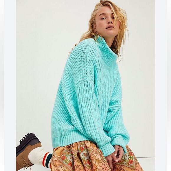 Free People Swim Too Deep Oversized Sweater size XS Pool Water Blue - Picture 1 of 8